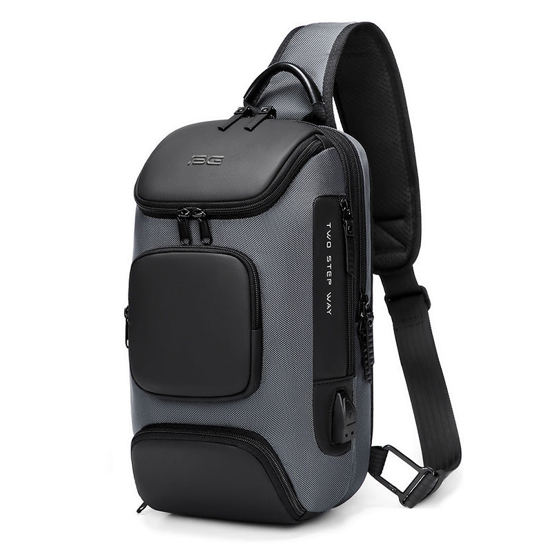 Black Waterproof Crossbody Sling Bag with USB Charging and 7 Compartments