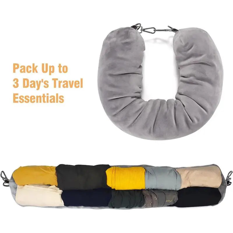 Stuffable U-Shaped Travel Neck Pillow – Portable Headrest and Storage Bag