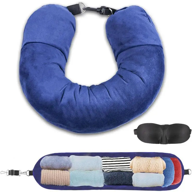 Stuffable U-Shaped Travel Neck Pillow – Portable Headrest and Storage Bag