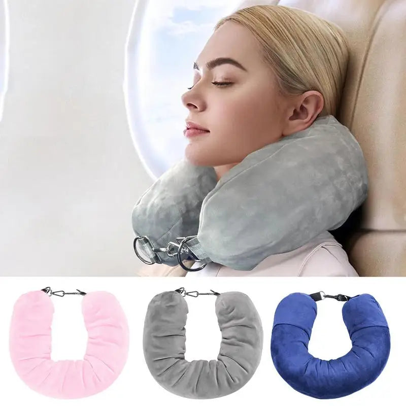 Stuffable U-Shaped Travel Neck Pillow – Portable Headrest and Storage Bag