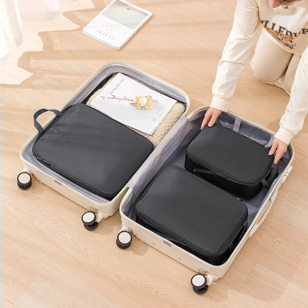 3-Piece Compressible Travel Luggage Organizer Set – Nylon Suitcase Storage Bags