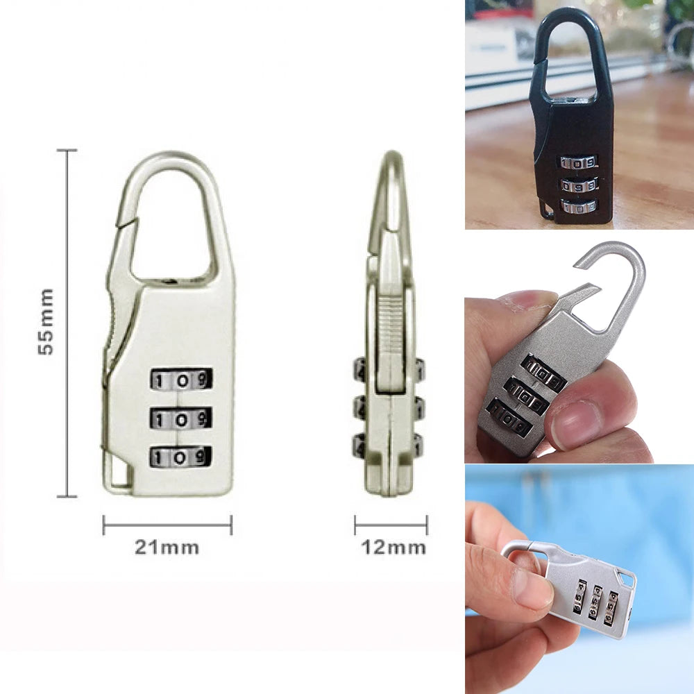 3-Digit Combination Luggage Lock – Small Metallic Padlock for Travel Bags